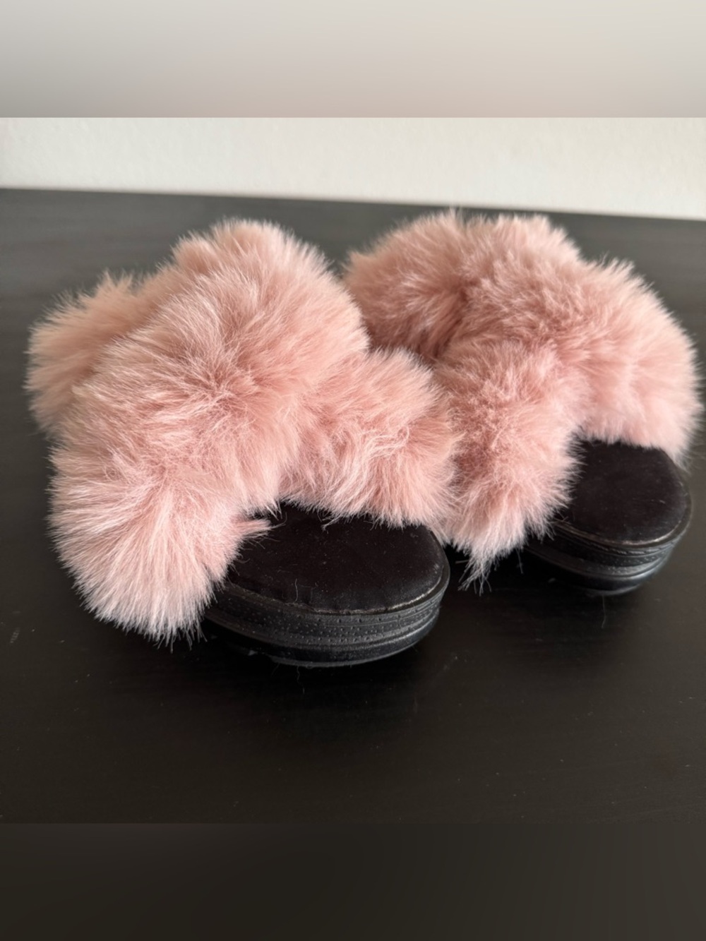 Pink Faux Fur Slide Sandals